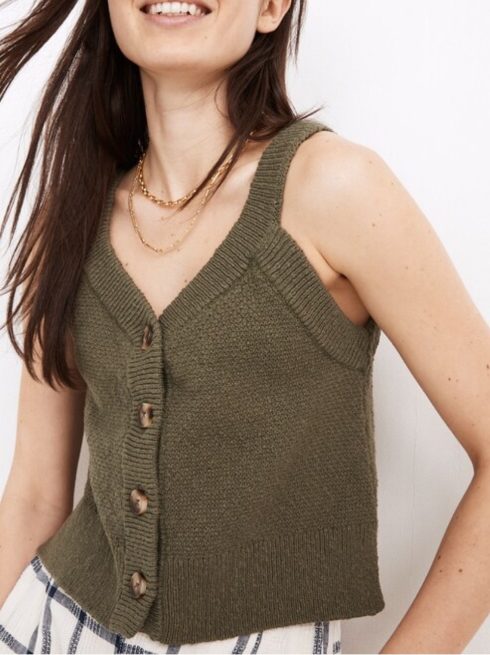 Madewell Green Sweater Button Up Tank